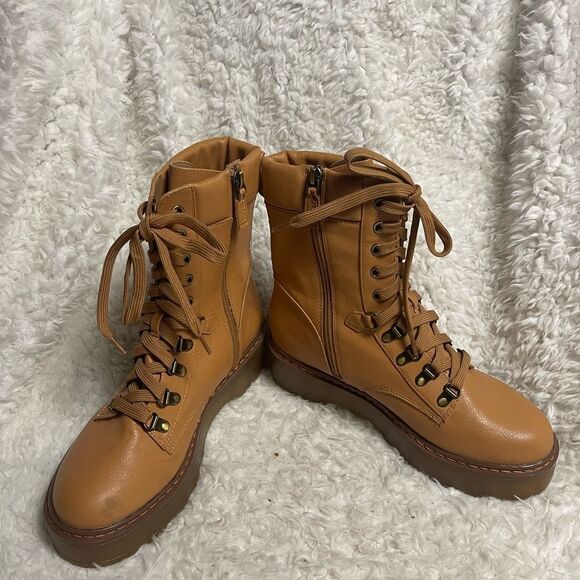 Sam Edelman Circus Synthetic tan lace up Combat Moto Boot chunky soles Size 8.5M - Picture 3 of 14